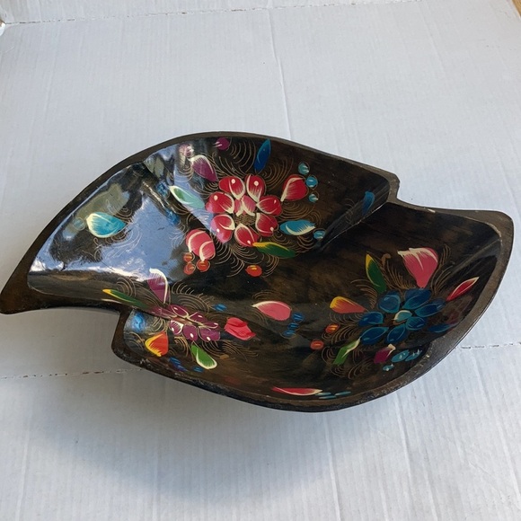 Vtg Batea folk art wood hand painted console bowl - Picture 9 of 15